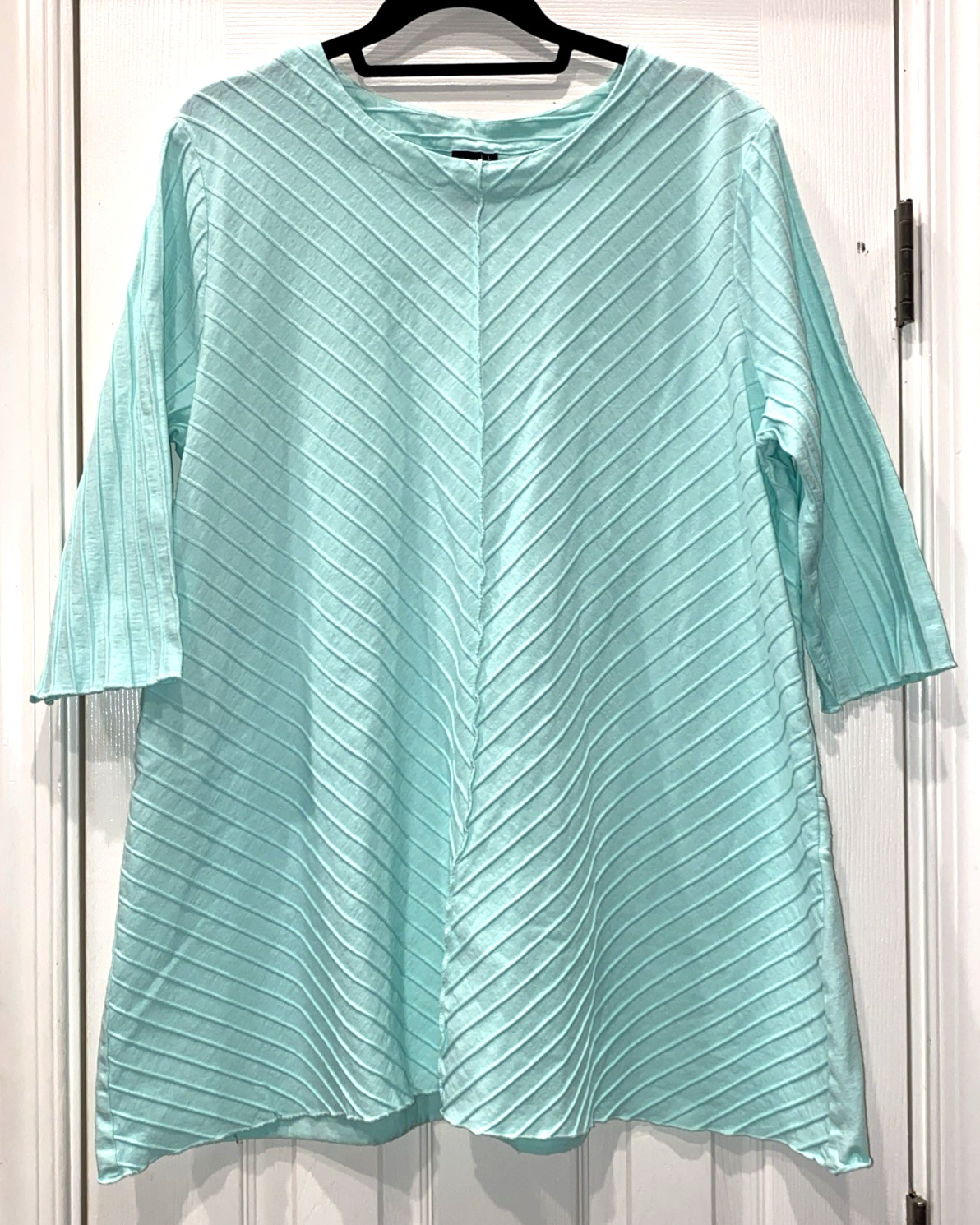 Womens Focus Casual Life Green Ribbed Knit Tunic Top Back Button Detail Large