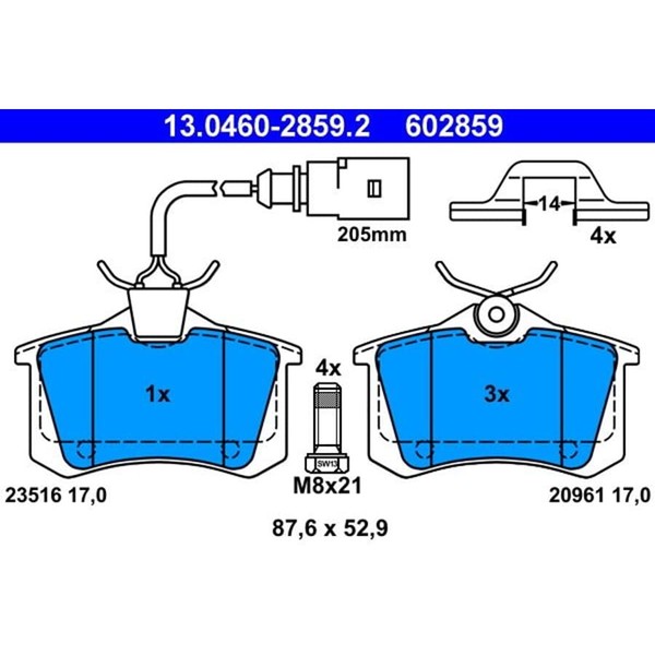ATE 13.0460-2859.2 Bremsbelagsatz, Scheibenbremse-image
