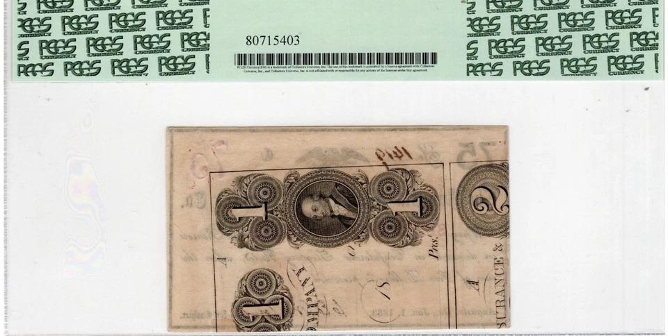 1863 GEORGIA AUGUSTA 75c Rare Civil War Bank Banknote Obsolete Currency, PCGS 53 - Image 2 of 4