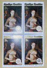 4er Block Briefmarken aus Ruanda, die ein Gem&auml;lde von Diane de Poitiers zeigen