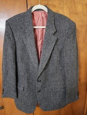 Harris Tweed Mens Scottish Wool Chevron Blazer Gray/Black Sz 44 Tall