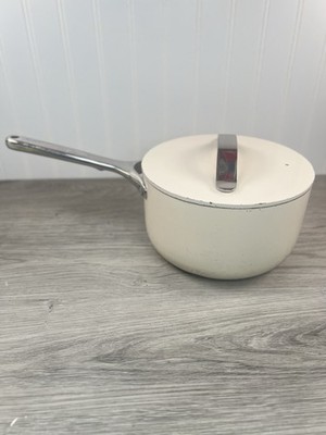 Caraway Nonstick Ceramic Sauce Pan Pot with Lid - Non Toxic 3 Qt Cream White