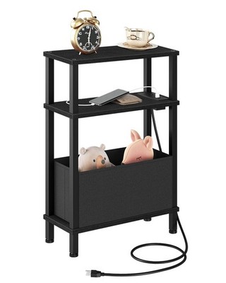 Small Narrow Side Table Charging Station Skinny End Fabric Basket Slim