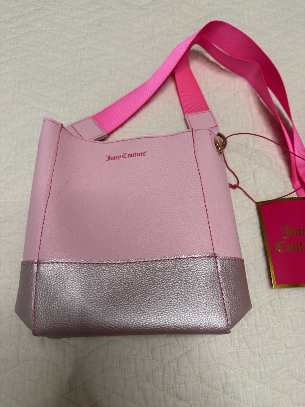 Juicy Couture Pink/Silver Colorblock Small Crossbody Bag, Adjustable Strap, Logo