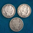 Barber Half Dollar  Lot of 3 Coins  90% Silver  Two 1902, One 1903
