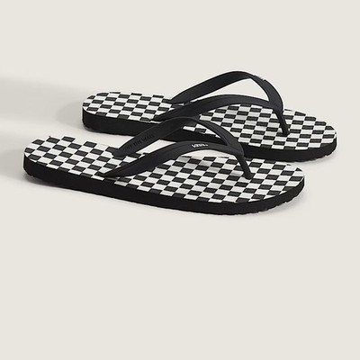 Vans Makena Checkerboard Black Marshmallow UltraCush Flip Flops Mens Size 12