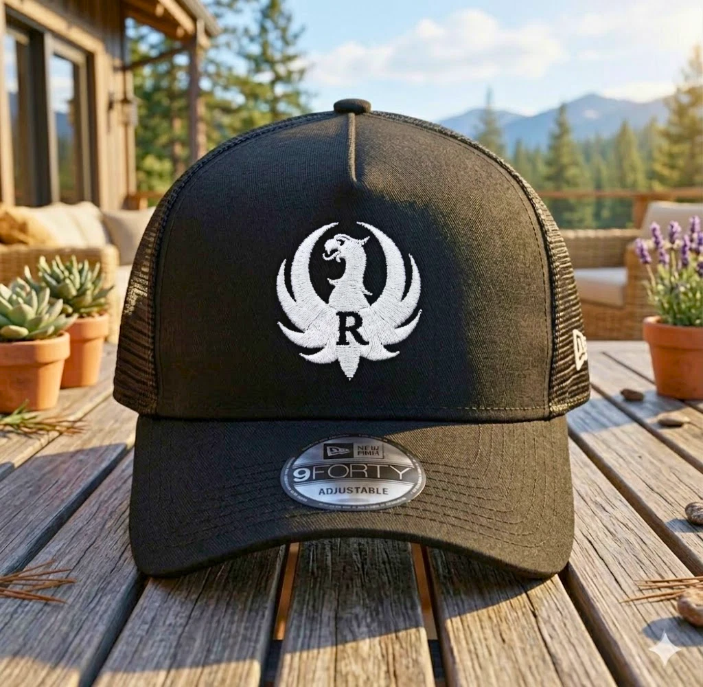 Ruger Black Mesh Trucker Hat White Logo Embroidered Tactical Cap