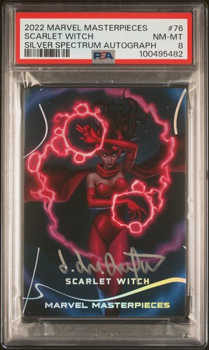 2022 SKYBOX MARVEL MASTERPIECES SILVER SPECTRUM AUTO SCARLET WITCH 10/10 PSA 8