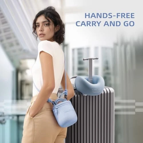 Memory Foam Travel Neck Pillow for Airplane Comfort in Blue