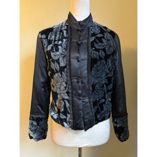 Black Velvet Rose Floral silk Jacket coat S boho whimsigoth fairy Y2K vintage