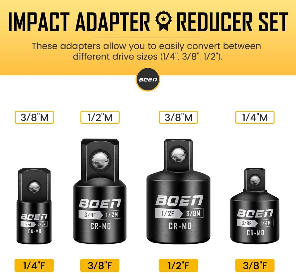 7 Pieces Impact Socket Adapter and Reducer Set, 1/4" & 3/8" & 1/2" Drive Socket  - Image 2 of 4