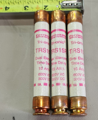 Ferraz Shawmut TRS15R 15A 600V Time-Delay Dual-Element Fuses, 3-Pack