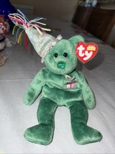 Ty Beanie Baby May 2002 Birthday Bear Green W/Party Hat 4556 10   W/Tag