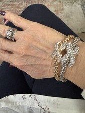 Bracelet - Snake Link Bangle, Stretchy, Rhinestones In Gold And Silver Tones