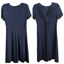 Chaps Women's Blue Dress Cap Short Sleeves V Neck size Medium midi fit