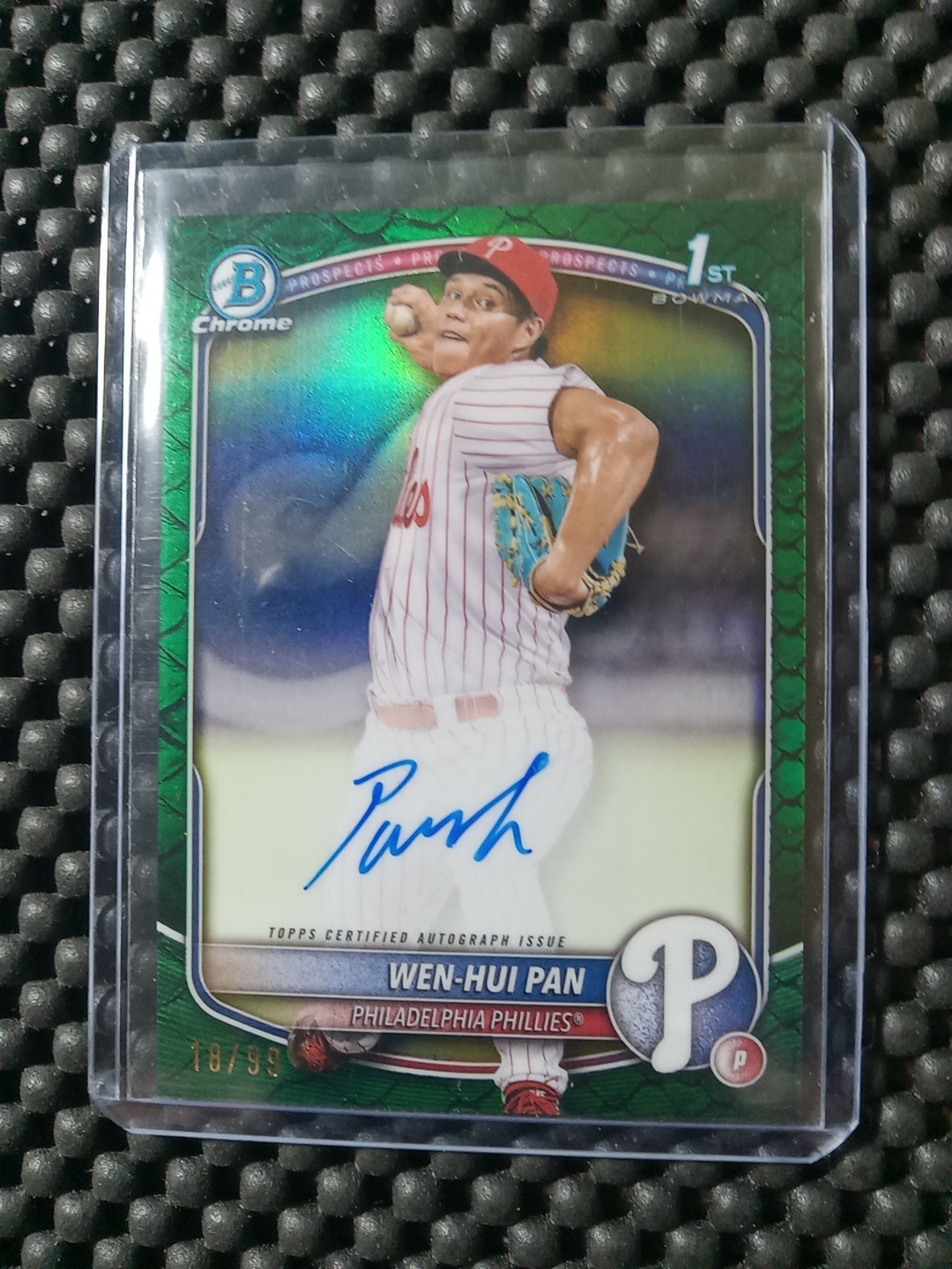 2025 Bowman Chrome Prospects 1st Green Reptilian Auto Wen-Hui Pan #'d 18/99