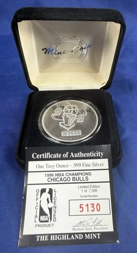 1996 Chicago Bulls NBA Champions One Troy Oz .999 Fine Silver Round /7,500