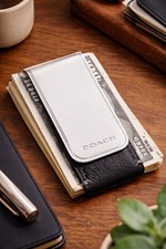 Coach Men s Black Natural Full Grain Leather Silver Money Credit Card Clip