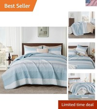 King Size Quilt Set Aqua Blue, 3 Pieces Summer Ultra Soft Lightweight Bedspre...