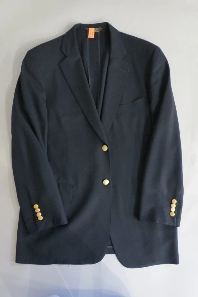 Paul Stuart Silky powder Classic navy blue gold textured button sport coat 42 L - Image 3 of 4
