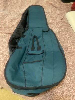 Teal Fabric Cello Bag Padded Sheet Music Pocket 2 bow pockets