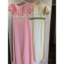 Reseller Lot of 2 60s Vintage Young Girls Maxi Dresses Pink Green XS