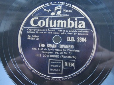IRIS LOVERIDGE 78 RPM THE SWAN / EVENING WHISPERS 1947 UK COLUMBIA D.B. 2304