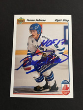 TEEMU SELANNE 1991 UPPER DECK AUTOGRAPHED ROOKIE CARD JSA AUTHENTICATED. rookie card picture