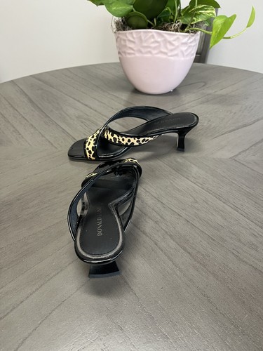 Donald J Pliner Womens Sandal 7 M Black Calf Hair Patent Leather Heel Shoes - Picture 6 of 10