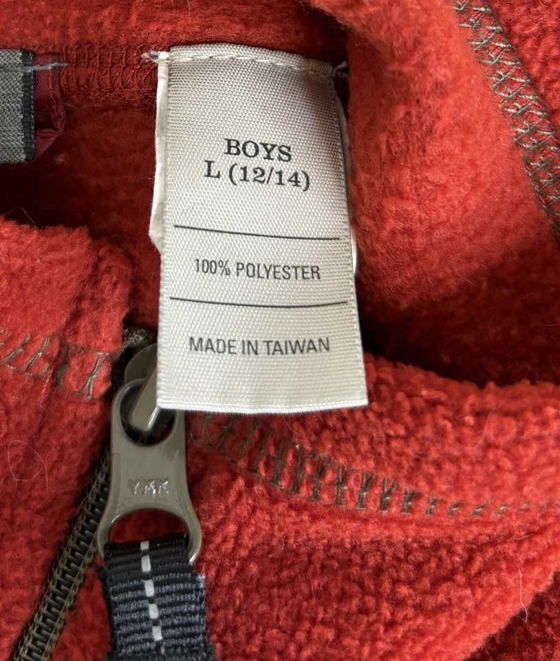 REI 男孩大号 L 12-14 橙色灰色抓绒拉链背心 — 第 4/4 张图片