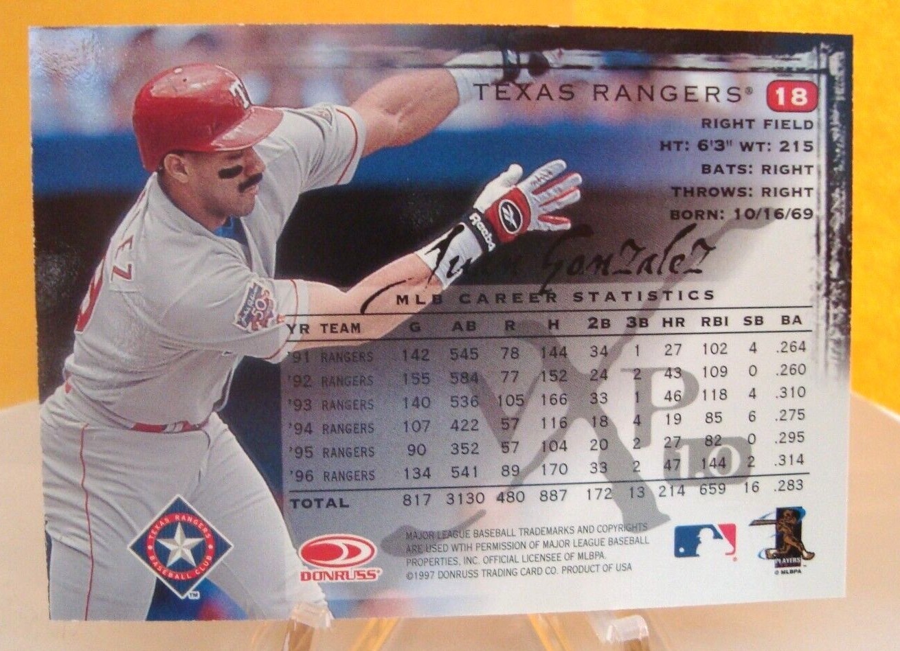 JUAN GONZALEZ baseball cards - rookie, base & inserts - *You Pick* Texas Rangers - Picture 29 of 49