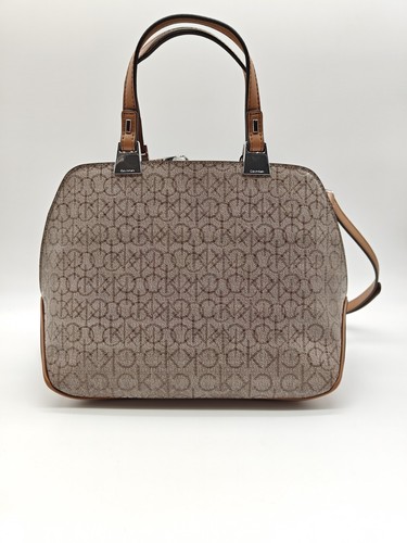Calvin Klein Charlie Signature Logo Faux Leather Satchel Crossbody Bag - Brown - Picture 13 of 14
