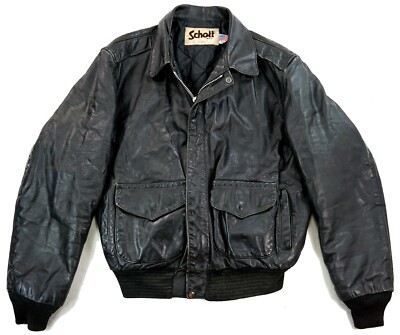 SCHOTT 184SM A-2 US Vintage Piloten Flieger Bomber Lederjacke 50 M-L Schwarz