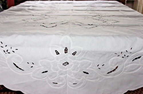 Tischdecke 1,55x2,15m weiß Baumwolle Stickerei in Richelieu Optik Bändchen HB151 - Bild 1 von 9