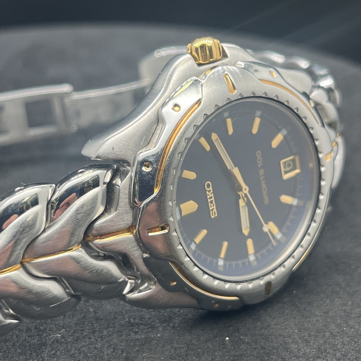 SEIKOSHA アンティーク時計 Seiko Sports 100 Watch Men 39mm Blue Dial Two Tone Date