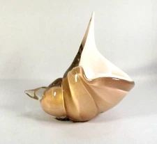 Venetian Sommerso Art Glass Shell Sculpture Mid Century Pink & White Gold Fleck