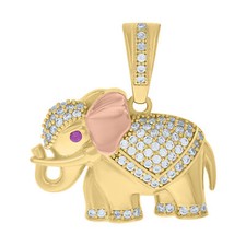 10K Two-tone Gold Cubic-Zirconia Elephant Animal Wildlife Charm Pendant 3.5gm