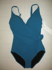 GOTTEX Teal Rose Bud V Neck Surplice Style One Piece Swimsuit Sz 12 NWT