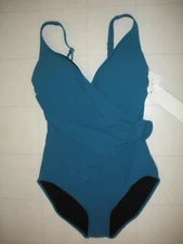 GOTTEX Teal Rose Bud V Neck Surplice Style One Piece Swimsuit Sz 18 NWT