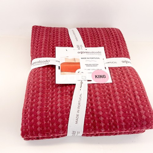 Antonio Salgado King Blanket 100% Cotton Jacquard Portugal Made 108" x 90" Red - Picture 3 of 10
