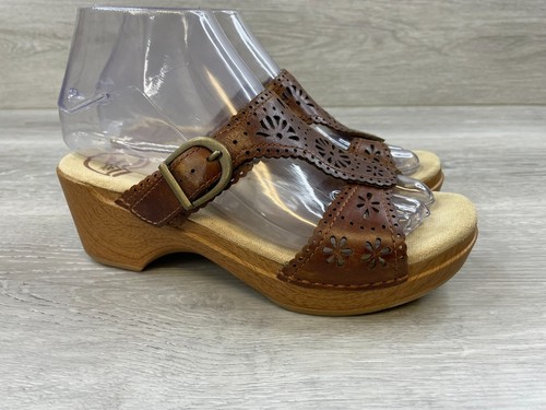 Dansko Sapphire Women's Sandal 6.5 Brown Leather Eyelet Comfort Floral Shoes
