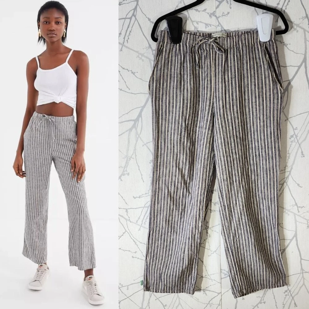 Urban Outfitters Blue Striped Linen Blend Chance Wide Leg Pants, Women's S