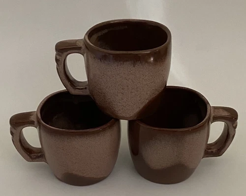 3 Vintage 1960's Frankoma Plainsman Brown Stoneware 5C 8 oz Cups Mugs Exc. Cond.