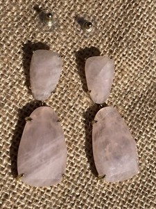 Authentic Kendra Scott Katie Rose Quartz Yellow Gold Plated Double Drop Statement Earrings