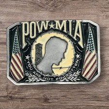 POW MIA Belt Buckle Enameled Bergamot Brass Works 2.25" x 3" Not Forgotten