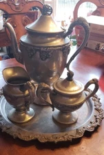 Lehman Brothers NY Silver Plate Tea Set Grape Pattern