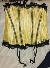 NEW Women's Corset Yellow Satin With Black Ribbon And Lace Size XX - FREE...