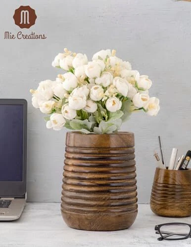 Rustic 7'' Large Utensil Crock Holder for Kitchen Countertop | Wooden Cooking Sp - Image 4 of 4