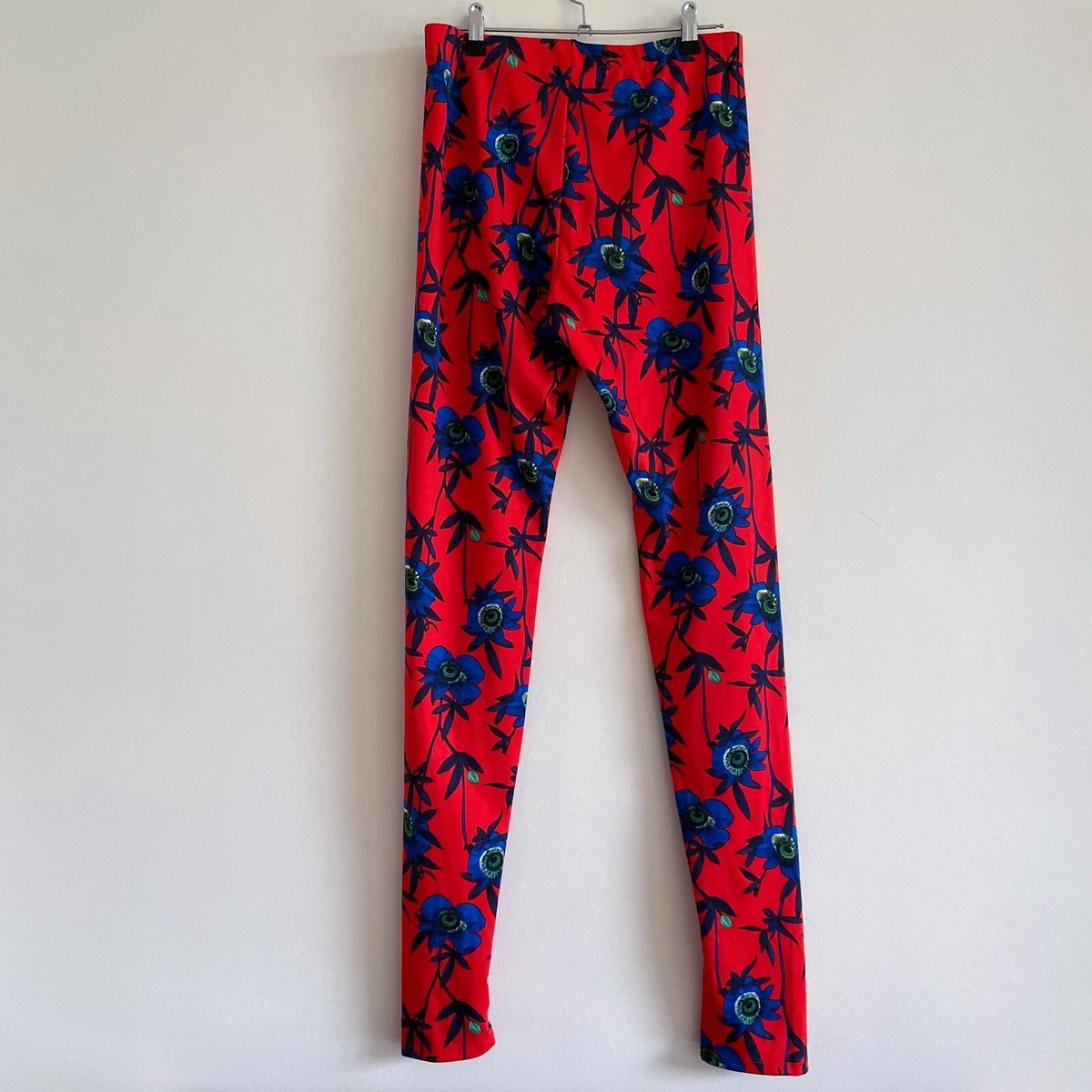 h & m h&m red blue floral leggings medium bold boho flower print