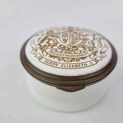 Staffordshire Emaille runde Schmuckschatulle Queen Elizabeth II Silber Jubiläum